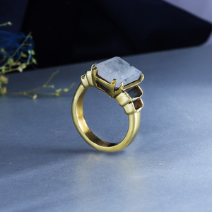 Art Deco Chalcedony <b>Ring</b> in <b>Gold</b> Plated Brass - Product Image 3