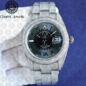 Montre de luxe Charm Jewells en acier inoxydable, boîtier 40 mm, mouvement mécanique analogique, incrustée de diamants, style vintage pour homme, 10 bars - Product Image 3