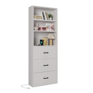 Vetrina bianca Triamine 60*23,5*180 cm, 3 cassetti con 3 ripiani e 2 prese USB, librerie standard USA - Product Image 2
