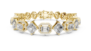 Pulsera de tenis de oro con diamantes de formas mixtas, pulsera de eternidad geométrica con esmeraldas de laboratorio de corte Asscher y Princess para mujer - Product Image 3