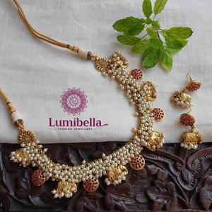 Cluster <b>Pearl</b> Short Necklace with Elephant Pendant Fashion <b>Jewelry</b> <b>Set</b> - Product Image 1