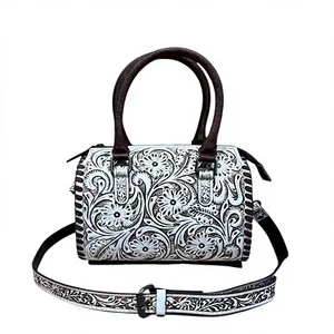 2026 Personalized Stylish Handcrafted Cowhide Tooled Speedy Bag Checkered National Zipper Waterproof Western Duffel Luxury - Product Image 1
