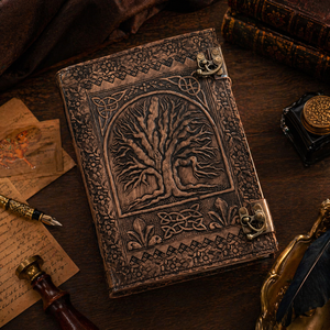 Handmade Vintage Leather Paper Sewing Bound Hardcover Journal Sketchbook Calligraphy Deckle Edge Celtic Tree Life Grimoire Gift - Product Image 2