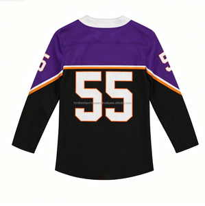 Maillot de hockey sur glace personnalisé FONILBEST, sublimé, violet, col en V, respirant, polyester, uniforme d'équipe pour hommes - Product Image 6