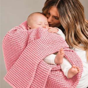 Pink Waffle Knit Throw <b>Blanket</b> Cotton Linen Air Permeable All Season Bedding - Product Image 3