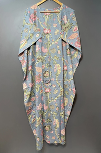 Nuevo Kaftán con Estampado Animal, Cuello en V, Cordón Ajustable, Estilo Flare, de Algodón Suave Indio, con Encaje, Largo, para Playa o Dama de Honor - Product Image 4