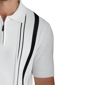 <b>Mens</b> Knitted for <b>Shirt</b> Short Sleeve Patchwork Half Zip Collar Casual Summer Lightweight OEM Service Front Logo Fashion Top - Product Image 3