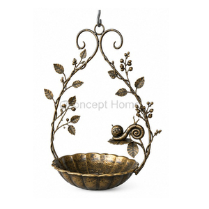 Bebedero para pájaros colgante de cobre con diseño de rana y flores, acabado pulido, adorno para jardín exterior - Product Image 4