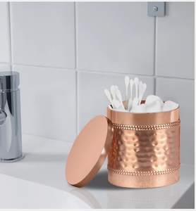 Pot de rangement moderne en acier inoxydable martelé pour boules de coton, couvercle de pot de toilette, petit récipient de rangement, accessoire de salle de bain, vente en gros - Product Image 1