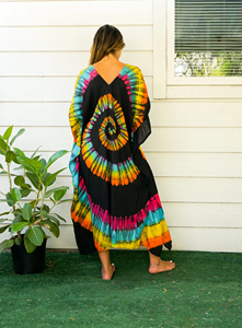 Tye-Dye 100% Cotton Long Beach <b>Kaftan</b> Bohemian Eco-Friendly Dress V-neck Breathable Asymmetrical Knee-Length Long Sleeve - Product Image 4