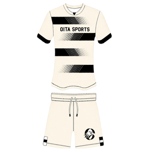 Ivory <b>Black</b> <b>Rugby</b> Jersey <b>Shorts</b> Set <b>Short</b> Sleeve Crew Neck Striped Team Uniform Custom Breathable Training Performance Athletic - Product Image 1