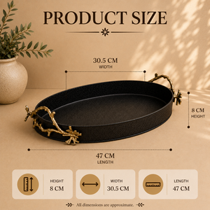 Bandeja de Servir Ovalada de Metal Negro de Gran Venta con Asas Decorativas de Rama Dorada, Plato de Exhibición Duradero de Primera Calidad - Product Image 4