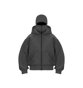 Sweat à capuche mode automne-hiver avec double capuche et masque ninja cagoule 100% coton, vêtement d'extérieur personnalisé à fermeture éclair pour hommes et femmes - Product Image 3