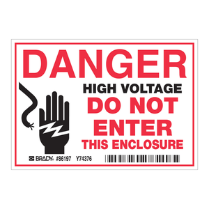 Brady High Voltage Danger Labels Self-Adhesive Red/White Durable <b>PET</b> for Electrical <b>Enclosures</b> - Product Image 1