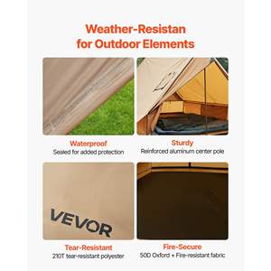 Tente d'hiver imperméable 4 saisons portable pour la randonnée et le camping - Tente cabine 2 personnes avec cheminée, poteaux, ignifuge, pour le camping au sol - Product Image 5