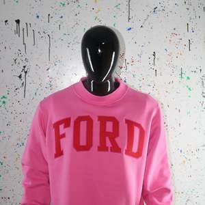FORD PINK <b>Mock</b> <b>Neck</b> Sweatshirt 100% RED Applique Embroidery wide <b>neck</b> Sweatshirt Finer Threads - Product Image 6