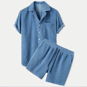 Conjunto de Ropa Informal Transpirable para Hombre, Camisa con Botones y Pantalones Cortos a Juego, Traje Ligero de Dos Piezas - Product Image 6