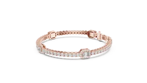 Bracelet tennis à fermoir à maillons, avec diamant de laboratoire taille émeraude 5 carats et halo pavé rond, en or massif 18 carats, bijoux fins pour femme - Product Image 5