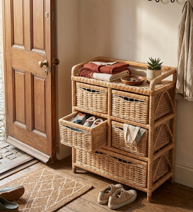 Handwoven Natural Rattan <b>Storage</b> Cabinet with 5 Removable Wicker <b>Drawers</b> and Top Shelf <b>for</b> Home Organization from Vietnam - Product Image 6