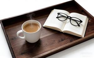 Rectangle <b>Wooden</b> Serving Tray With Handles <b>Rustic</b> Decorative Tray For Tea Floral Theme Walnut Finish Restaurant Walnut Wood tray - Product Image 6