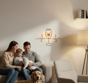 Arte de Pared de Hierro Forjado a Mano con Silueta de Copa de Vino y Motivo de Latido Dorado, Diseño Art Deco Colgante para Regalo de Inauguración de Casa - Product Image 4