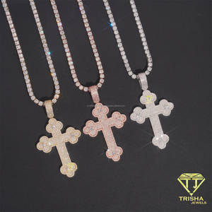 Oversized Cross Pendant With Round Moissanite Diamonds 925 Sterling Silver Iced Out Hip Hop Rapper Style Necklace - Product Image 4