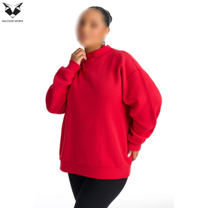 Sweat-shirt à col montant pour femme, couleur rouge unie, manches longues, coupe oversize, en polaire, chaud, décontracté, streetwear, mode hiver - Product Image 4