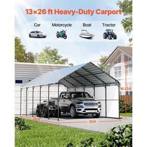 Tettoia per 2 Auto in Metallo Resistente 13FT X 26FT con Telaio in Acciaio Zincato e Tetto Rimovibile in Tessuto PC - Product Image 2