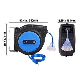 Avvolgicavo retrattile per impieghi gravosi da 80 piedi 12AWG/3C SJTOW, 15 Amp, con presa tripla illuminata, cavi di alimentazione e prolunghe - Product Image 2