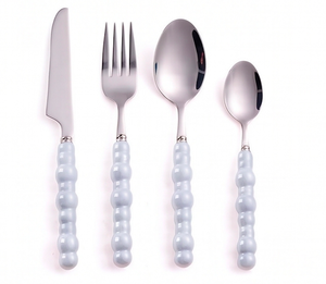 Ensemble de couverts élégants en acier inoxydable avec manches perlés en céramique, compatibles lave-vaisselle, vaisselle de mariage, couverts plaqués couleur argent - Product Image 1