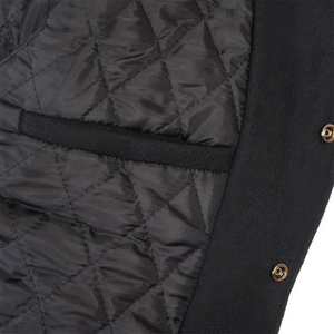 Unisex Maroon Mustard Varsity Style Jacket Wool Sleeves <b>Stand</b> Patchwork Quilted Lining Striped Ribbed Trim Urban Streetwear - Product Image 4