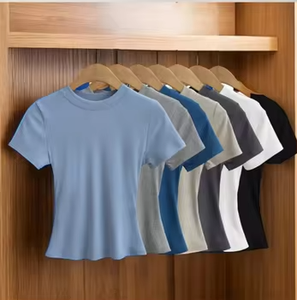 <b>Women's</b> <b>Black</b> Cotton Crew Neck T-Shirt Short Sleeve Regular Fit Solid Color Casual Jersey Knit Breathable All Seasons - Product Image 5
