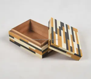 Caja de Almacenamiento de Joyas de Terciopelo Personalizada de Moda, Diseño de Incrustaciones de Madera Natural India, Rectangular, para Anillos, Relojes, Regalos, Embalaje KISWAH - Product Image 5