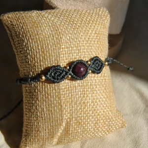 Handmade Macrame Garnet <b>Bracelet</b> Natural Red Gemstone Gray Cord Gold Beads <b>Adjustable</b> Boho Healing Jewelry for Women - Product Image 1