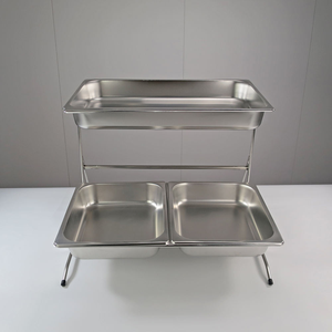 Support de présentation alimentaire en acier inoxydable de qualité supérieure, séparateur pour buffet d'hôtel, présentoir à desserts et gâteaux, étagère alimentaire à double niveau - Product Image 5