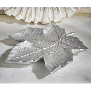Leaf Shape Metal Serving <b>Tray</b> Polished Finish With Handle Residential Decorative <b>Trays</b> Gold And <b>Silver</b> Color Table Accessories - Product Image 2