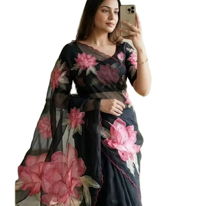 Nouveau Saree en Georgette à Imprimé Numérique RN, Motif Floral, Séchage Rapide, Qualité Supérieure, Tissu pour Blouse, Léger, Idéal pour Fêtes Estivales - Product Image 1