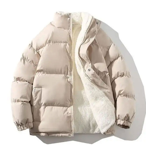 Canvas Stand Collar Front Logo <b>Thick</b> <b>Fleece</b> Winter Outdoor Men's Plus Size Puffer <b>Jacket</b> High Quality - Product Image 5