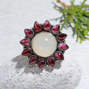 Moonstone <b>Garnet</b> <b>Ring</b> 925 Sterling <b>Silver</b> Handmade Jewelry Anniversary Gift Women Fashion Gemstone <b>Ring</b> - Product Image 1