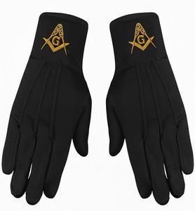 Square & Compass Masonic Embroidered Cotton Gloves - [<b>Black</b>] One Size Fits Most Perfect for Your Ceremonial Needs - Product Image 1