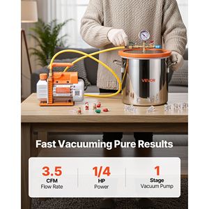 Pompe à vide monophasée 3,5 CFM, kit de chambre de dégazage en acier inoxydable, chambre à vide en verre trempé de 3 gallons, récipients sous pression - Product Image 2