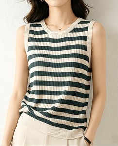Summer New <b>Striped</b> Knitted Breathable Slim Fashionable Casual Short Women's <b>Vest</b> <b>Top</b> From Bangladesh Stylish Outwear Sportswear - Product Image 1