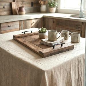 Plateau de style farmhouse, plateau en bois artisanal, plateau ottoman artisanal, plateau de service en bois, plateau de table basse, plateau extra large - Product Image 5