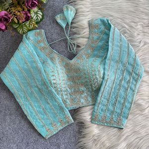 Designer <b>Gold</b> Embroidery And Coding Sequence Work Fandy Silk Fully Stitched Readymade <b>Blouse</b> - Product Image 2