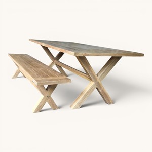 High Quality Sustainable Teak Wood Outdoor Restaurant <b>Dining</b> <b>Table</b> Set Waterproof Garden Furniture with X-Base Bench for Project - Product Image 2