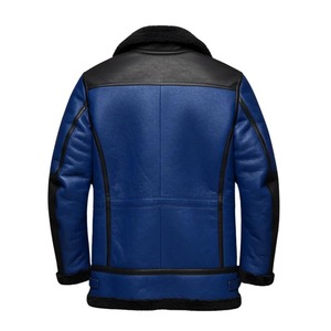 Chaqueta de Cuero Azul para Hombre, Chaqueta de Aviador B3, Abrigo de Piloto Cálido para Invierno, Chaqueta de Cuero con Forro de Piel Sintética - Product Image 2
