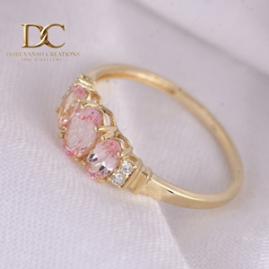 Bague pour femme en or massif 14 carats avec diamant de laboratoire et saphir padparadscha de laboratoire certifié IGI, bijoux fins vintage sur mesure - Product Image 2