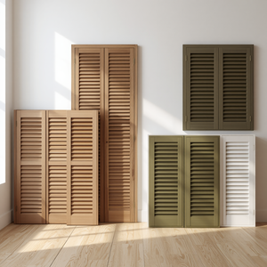 Elegant Modern Rustic Solid Wood Louvered Doors with Natural Grain Finish for Contemporary Interior Spaces - Product Image 1