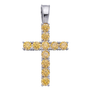 Cross Pendant With Yellow Zircon Stones Round Brilliant Cut Claw Setting 925 Silver Rhodium Plated Religious Christian Jewelry - Product Image 1