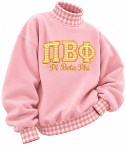Sweat-shirt surdimensionné à col roulé en coton molletonné 100 % pour femme, motif gingham, manches longues, avec logo frontal, vente en gros - Product Image 5